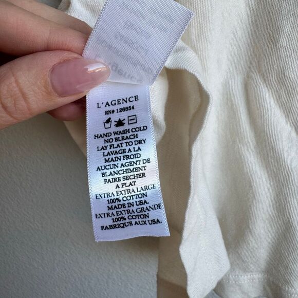 L’Agence Becca Vintage White Short Sleeve V Neck 100% Cotton t Shirt Size XXL - Picture 9 of 9
